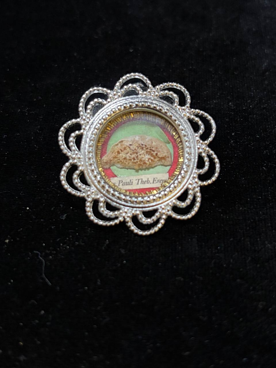 Saint Paul of Thebes filigree theca on black velvet