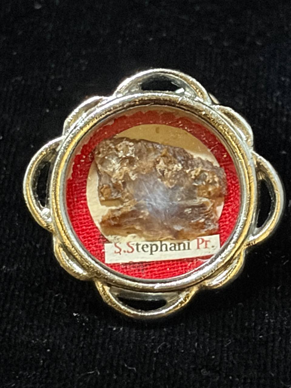 Saint Stephen the Protomartyr theca, front view on black velvet