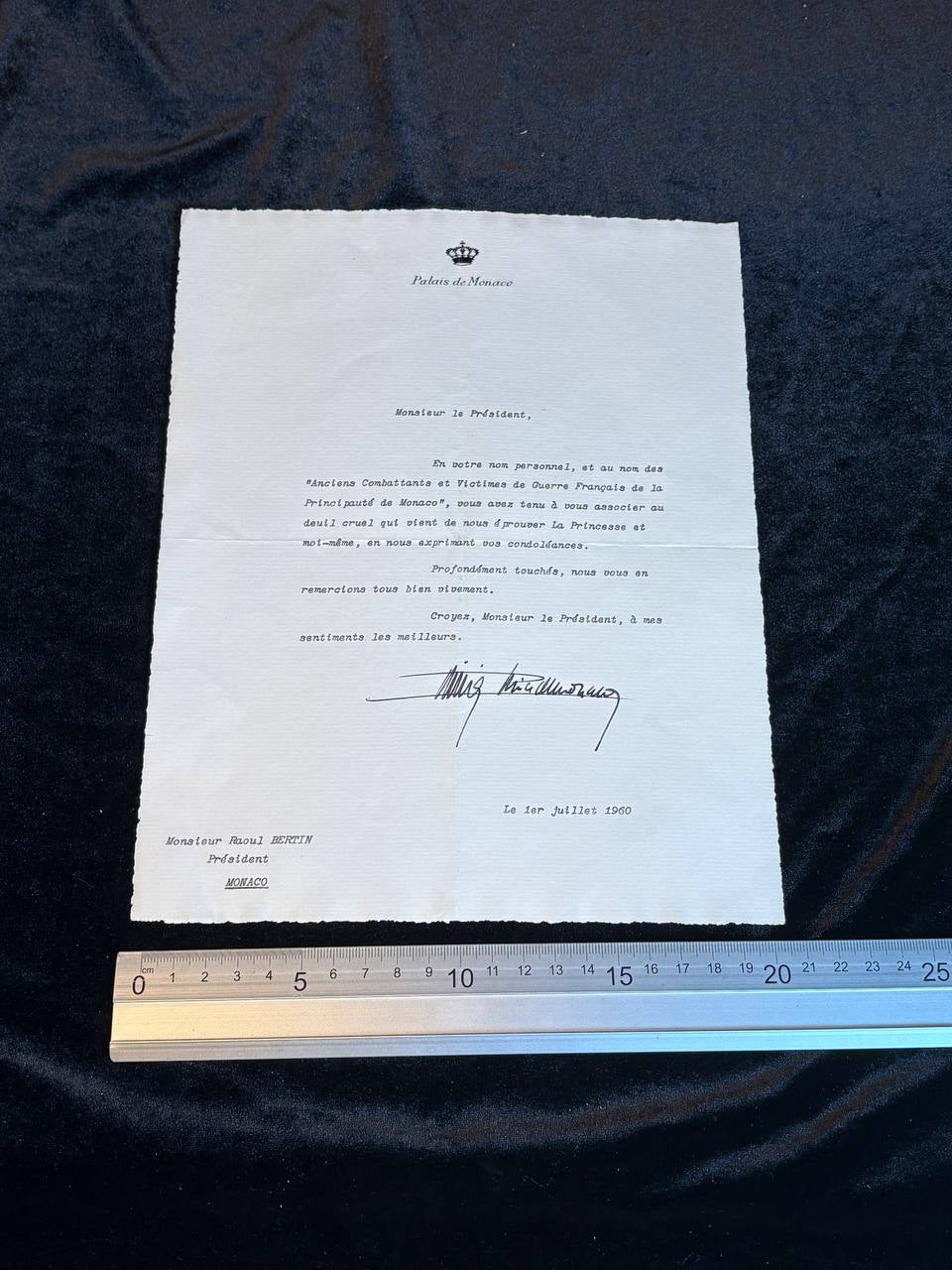 Prince Rainier III Monaco Signed Letter 1960  Palais de Monaco Royal Autograph