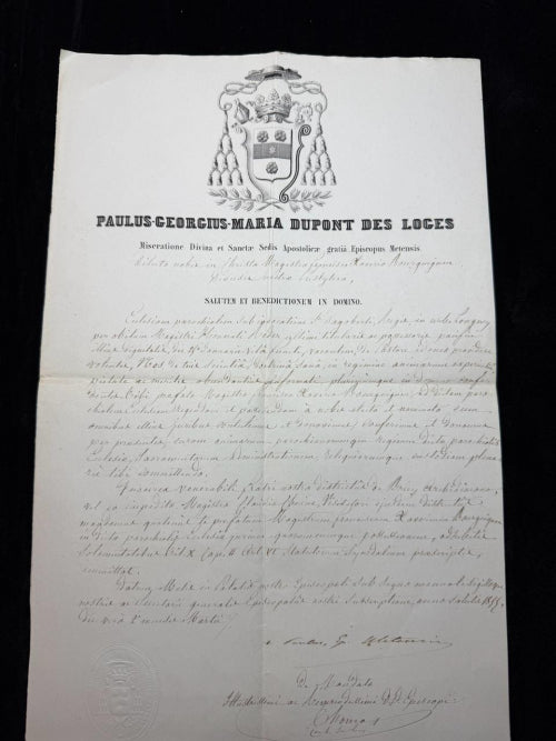 Rare 1852 Catholic Episcopal Appointment Document Bishop Dupont des Loges
