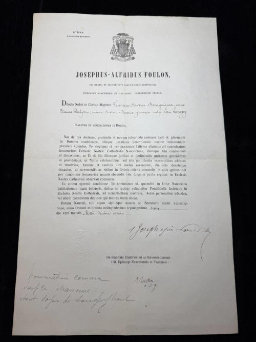 Rare 1876 Catholic Episcopal Document – Bishop Joseph-Alfred Foulon Rare 1876 Catholic Episcopal Document Bishop Joseph