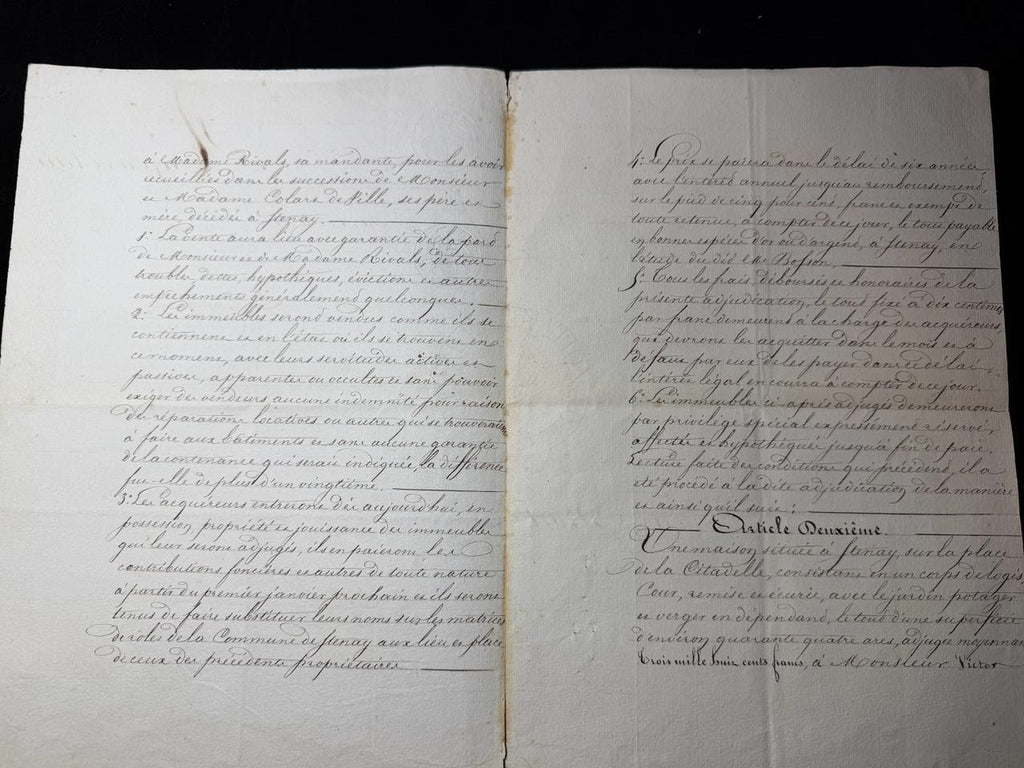 Rare French Notarial Document Property Auction Act – Meuse Department