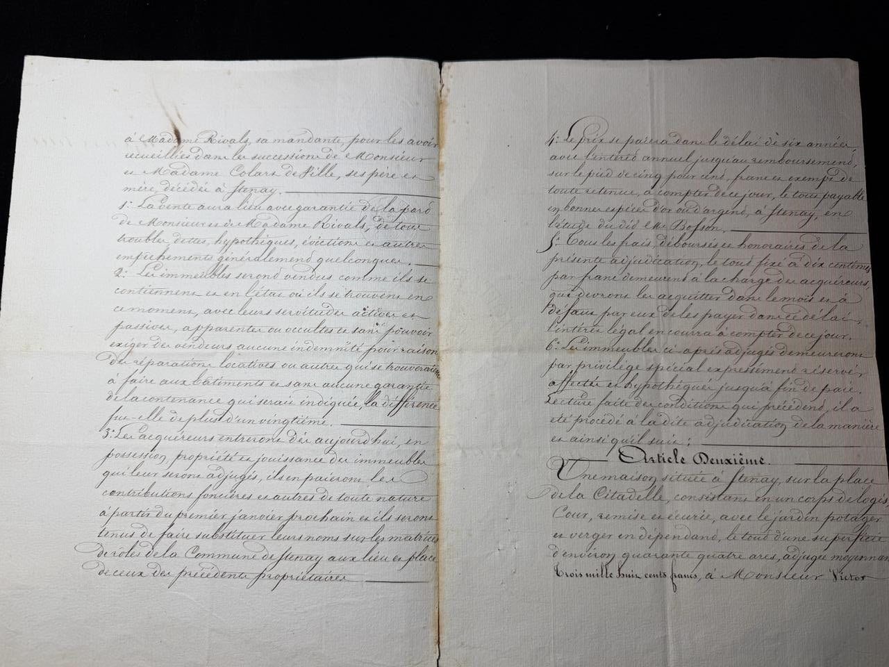 Rare French Notarial Document Property Auction Act – Meuse Department