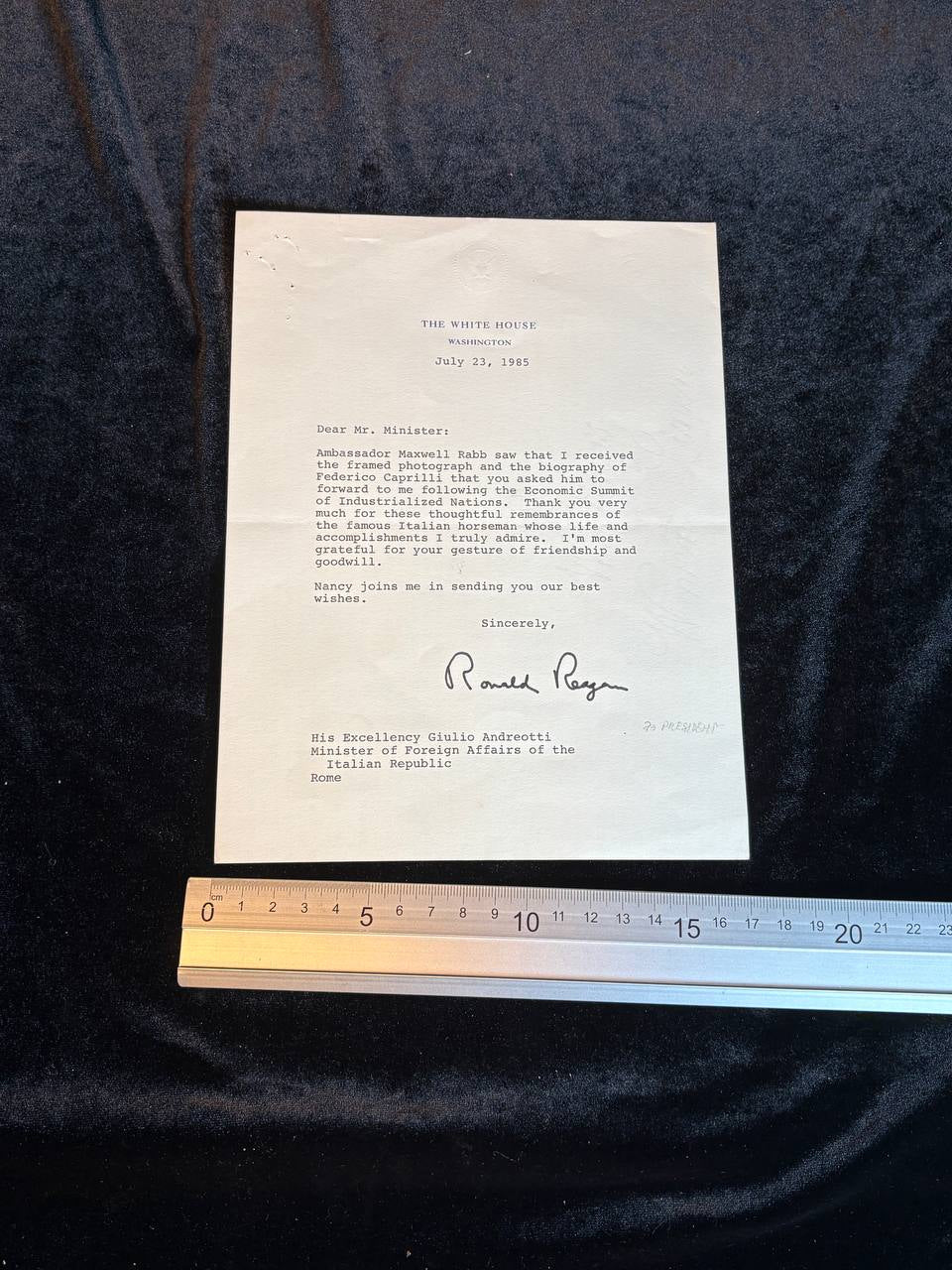 Ronald Reagan – Signed Letter on White House Letterhead – July 23, 1985