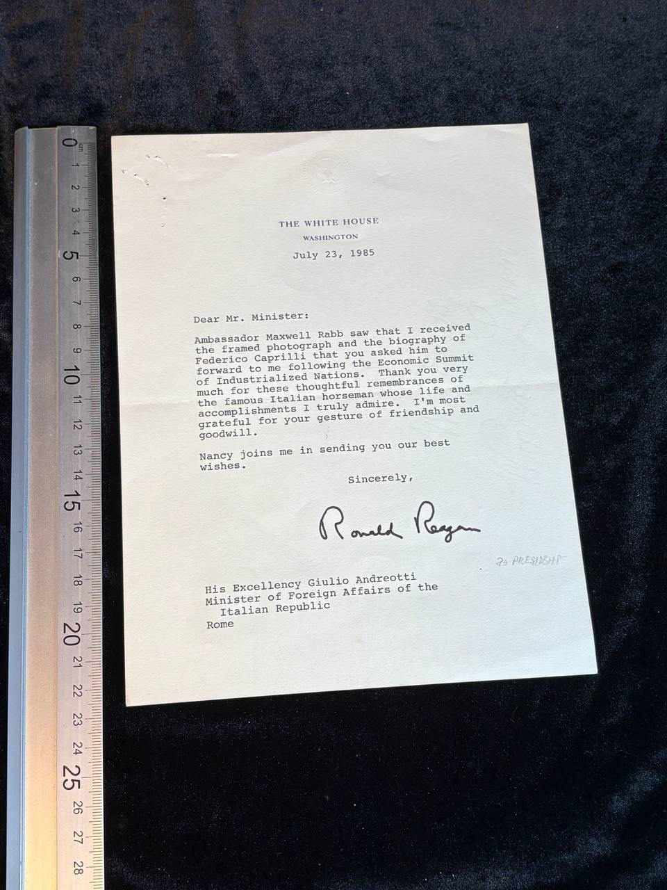 Ronald Reagan – Signed Letter on White House Letterhead – July 23, 1985