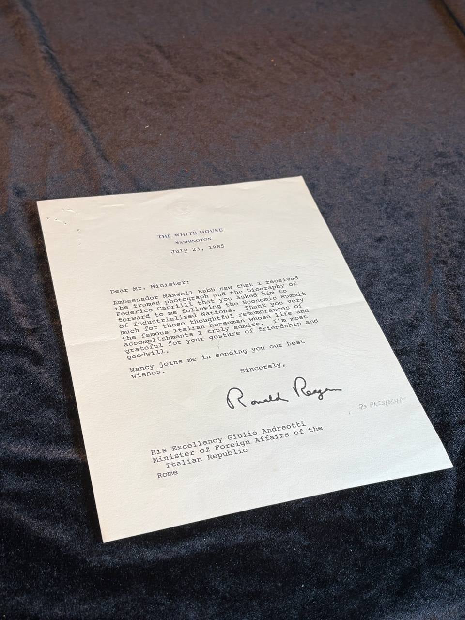 Ronald Reagan – Signed Letter on White House Letterhead – July 23, 1985