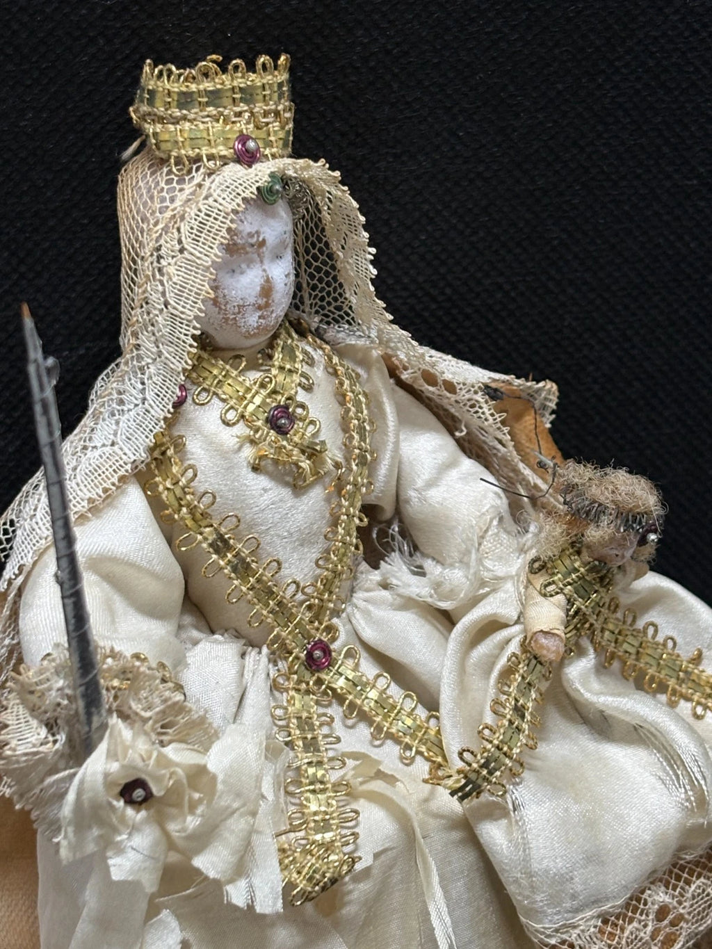 19th Century Style Madonna Child Devotional Figure Crowned Catholic Statue