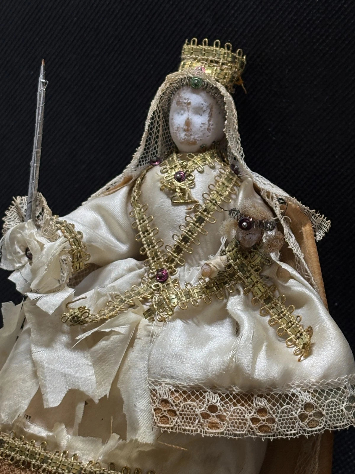 19th Century Style Madonna Child Devotional Figure Crowned Catholic Statue
