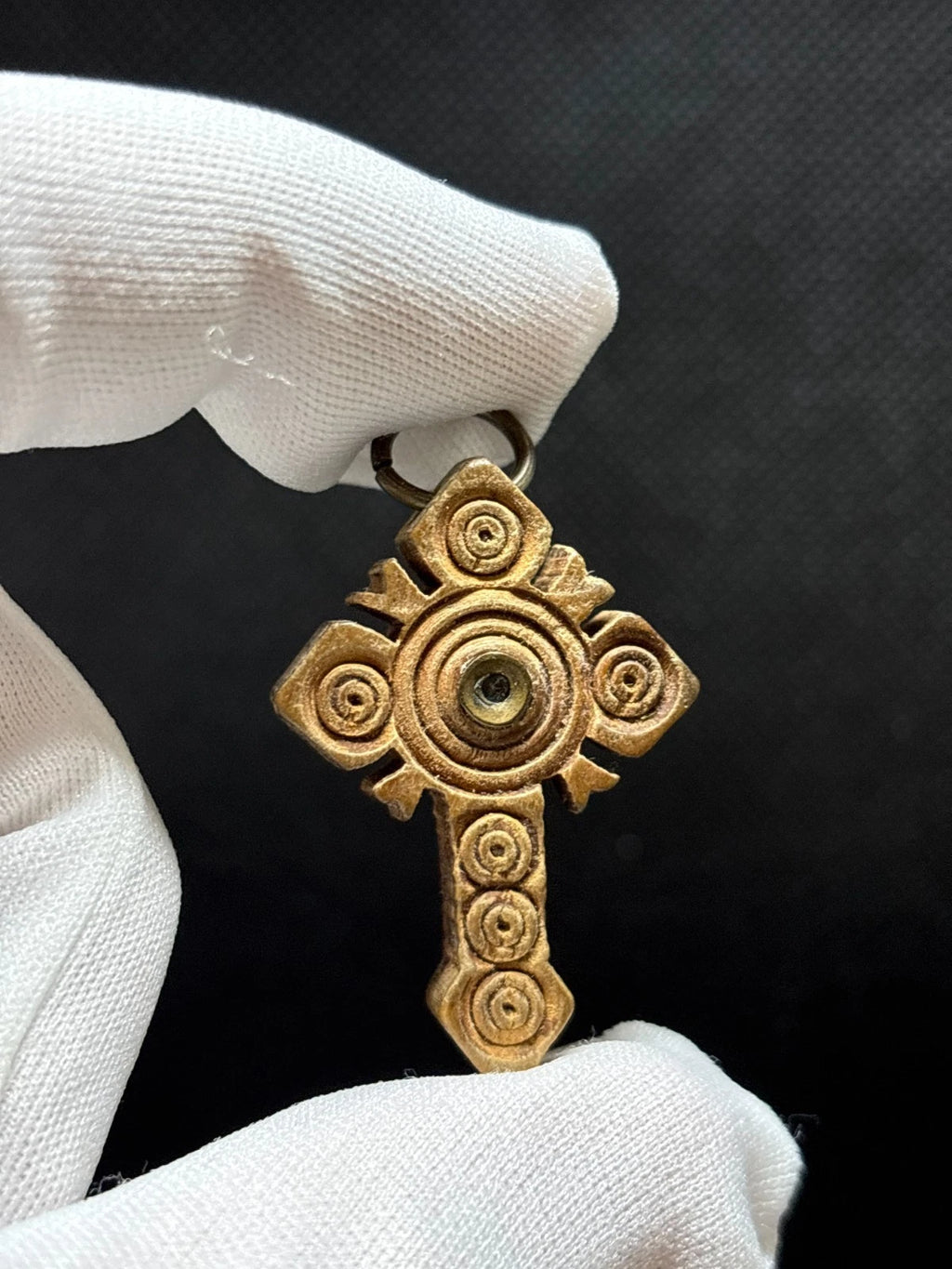 Antique Catholic Reliquary Cross Wooden Crucifix Relic Center Pendant