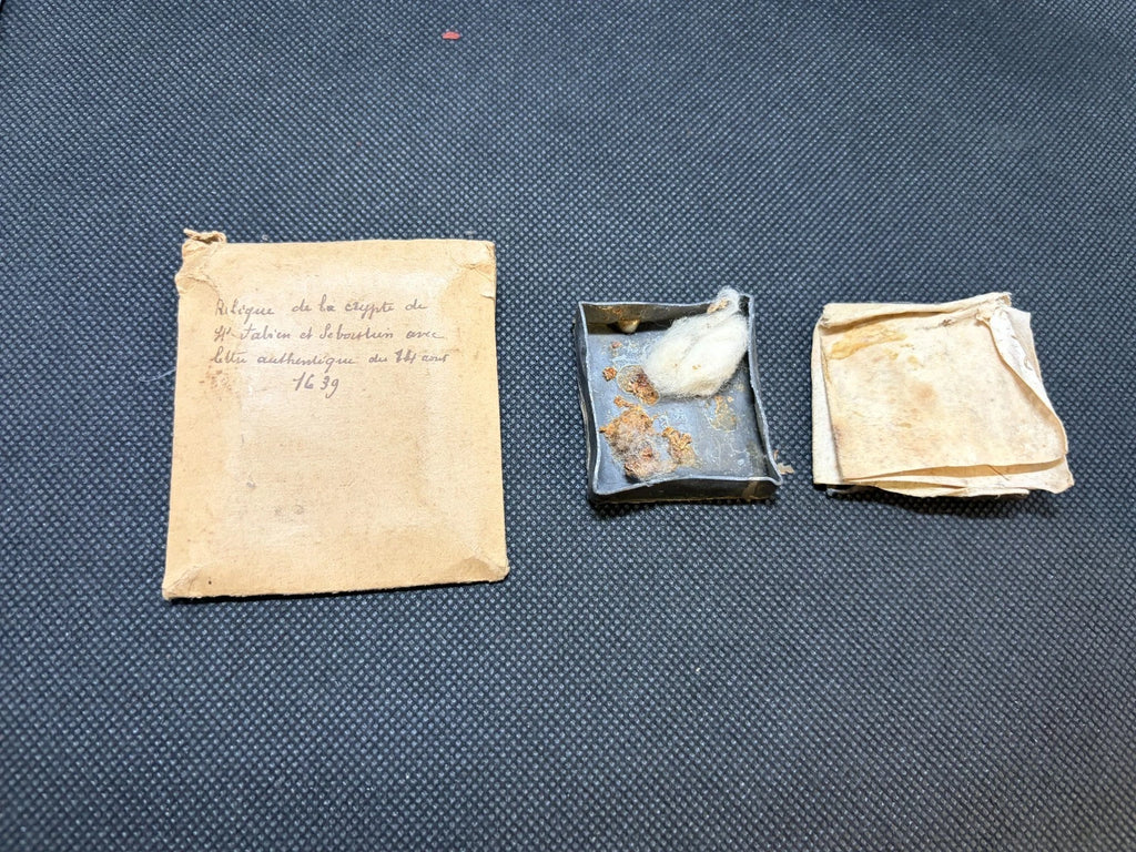 Relic from the Crypt of St Fabian &amp; St Sebastian w/ 1639 Authentication Document