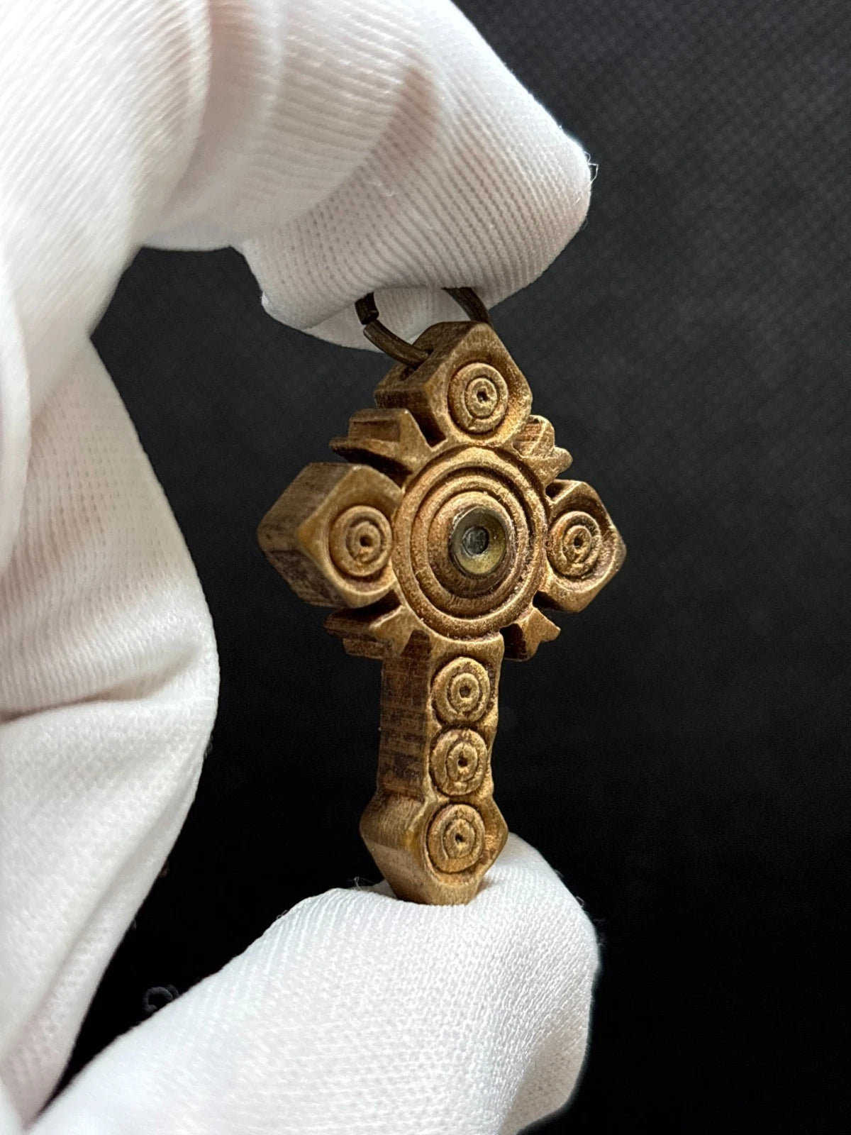Antique Catholic Reliquary Cross Wooden Crucifix Relic Center Pendant
