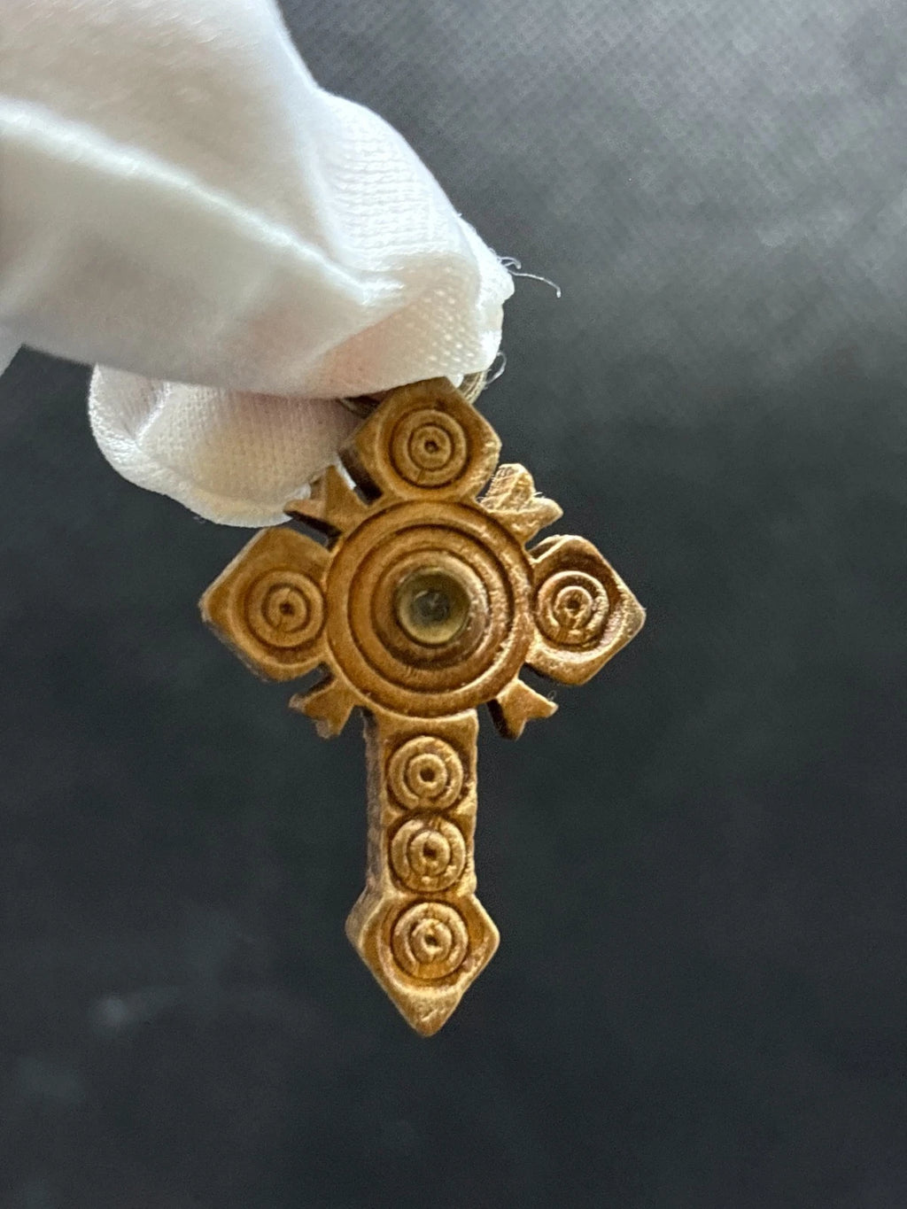 Antique Catholic Reliquary Cross Wooden Crucifix Relic Center Pendant