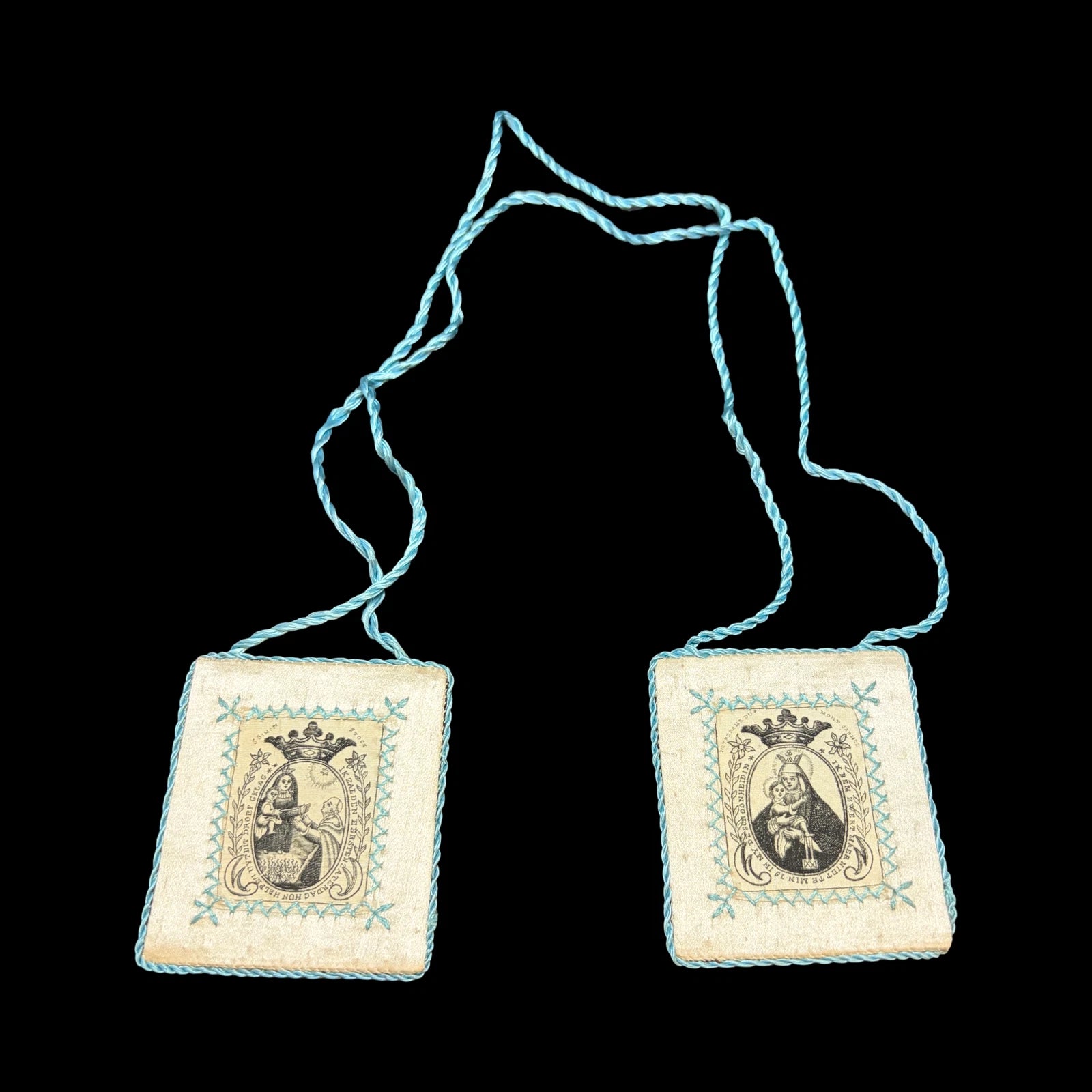 Antique Devotional Scapular Notre Dame de Grâce &amp; Our Lady of Carmel