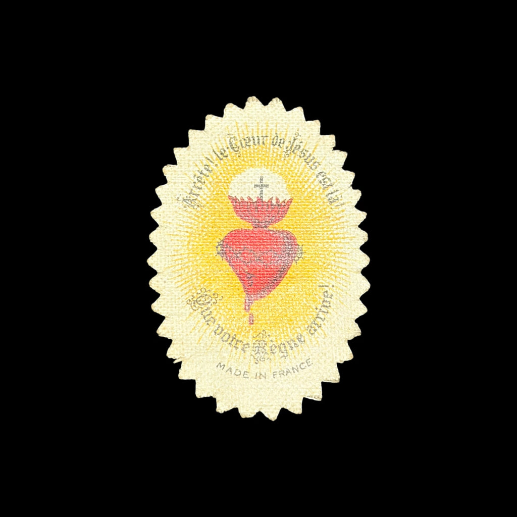 Antique Sacred Heart Jesus French Devotional Cloth Badge Catholic