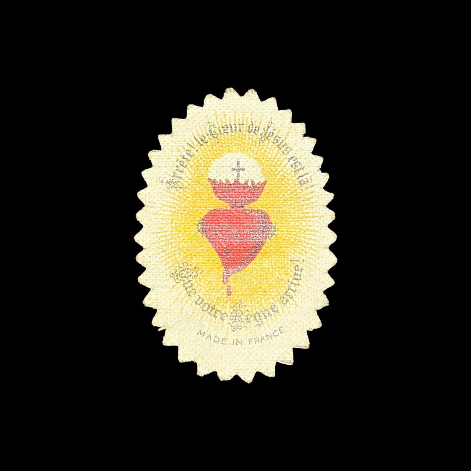 Antique Sacred Heart Jesus French Devotional Cloth Badge Catholic
