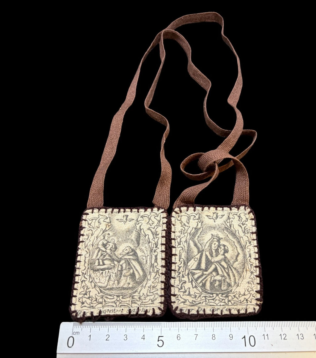 Antique Catholic Brown Scapular Our Lady of Mount Carmel Devotional