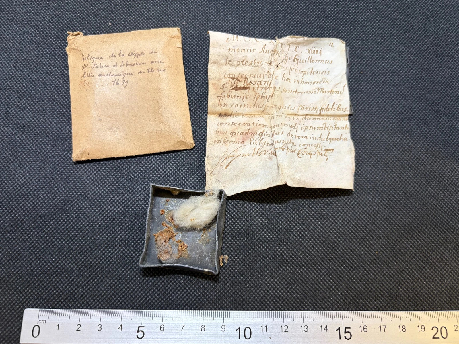 Relic from the Crypt of St Fabian &amp; St Sebastian w/ 1639 Authentication Document