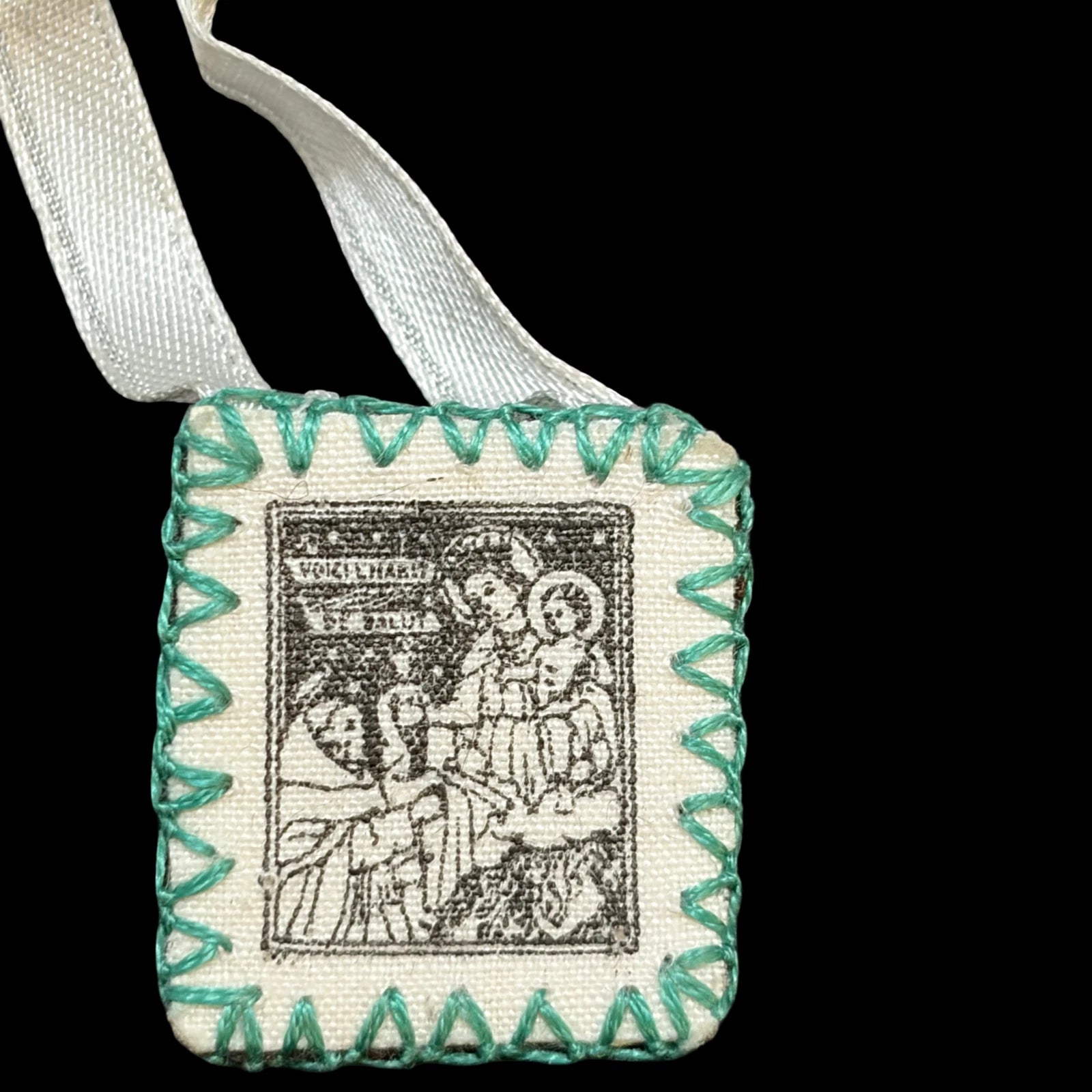 Vintage Catholic Scapular Sacred Heart Our Lady Devotional Brown Wool