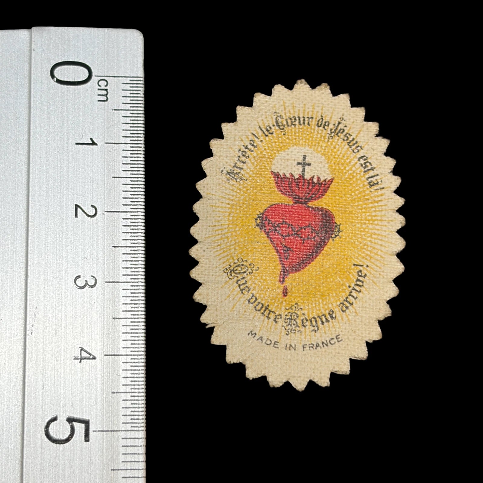 Antique Sacred Heart Jesus French Devotional Cloth Badge Catholic