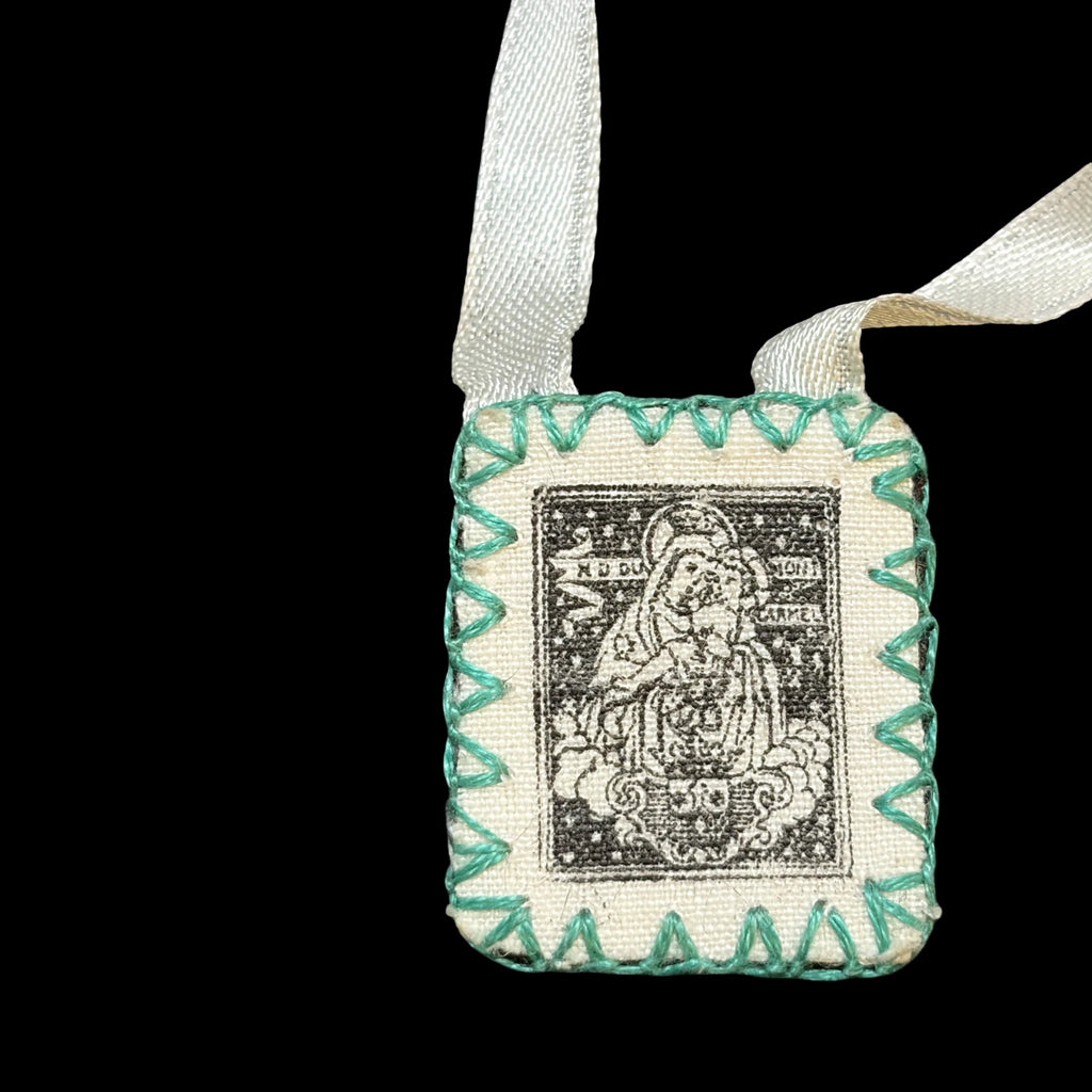 Vintage Catholic Scapular Sacred Heart Our Lady Devotional Brown Wool